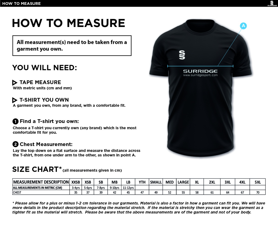 Munich CC - Blade T-shirt - Size Guide