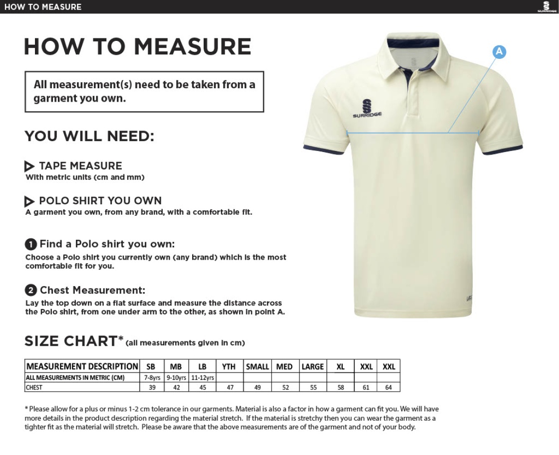 Munich CC - Ergo Short Sleeve Black Trim Shirt - Size Guide
