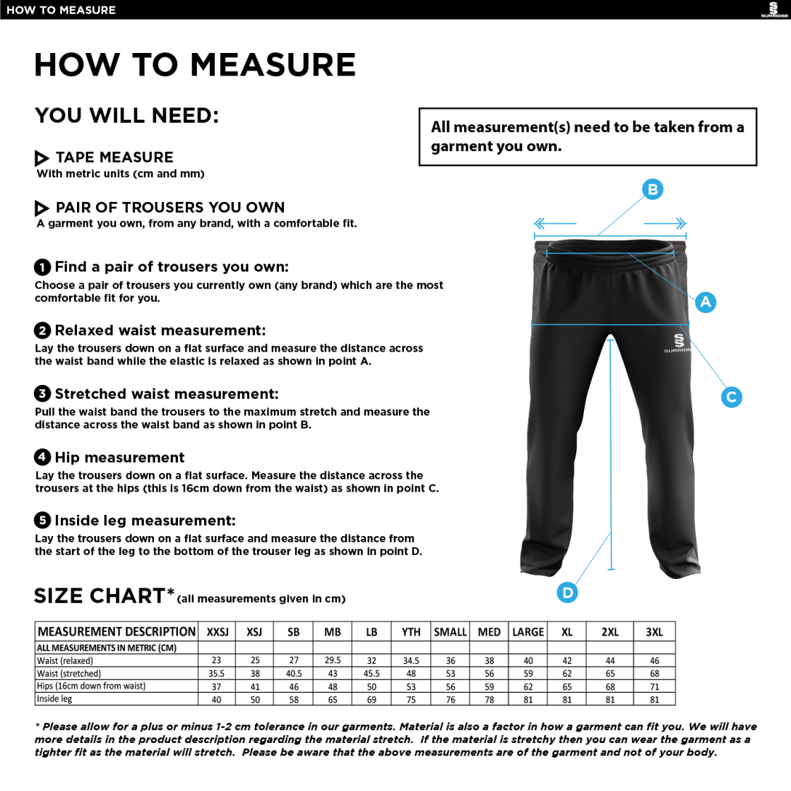 MUNICH CC Classic Tracksuit Pant 3/4 Zip Length Navy Mens - Size Guide