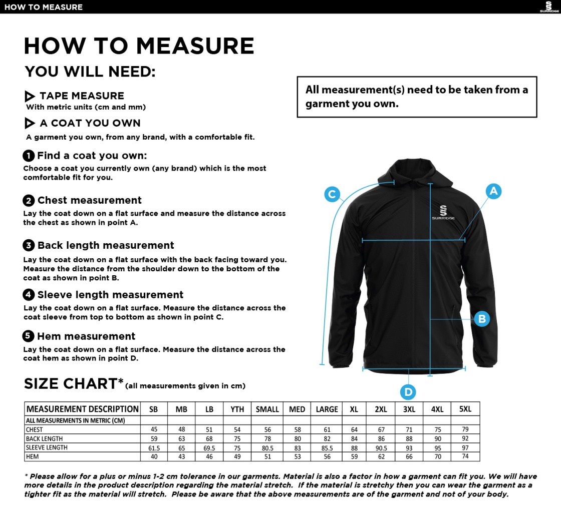 Munich CC - Training Jacket - Size Guide