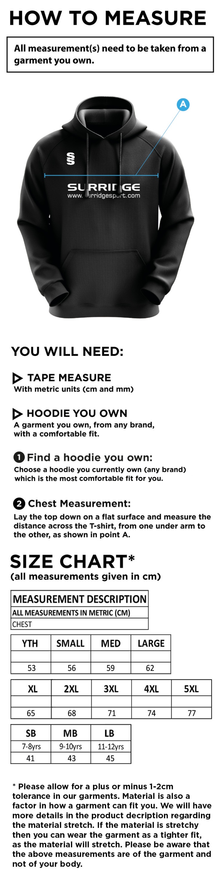 Munich CC - Blade Hoody - Size Guide