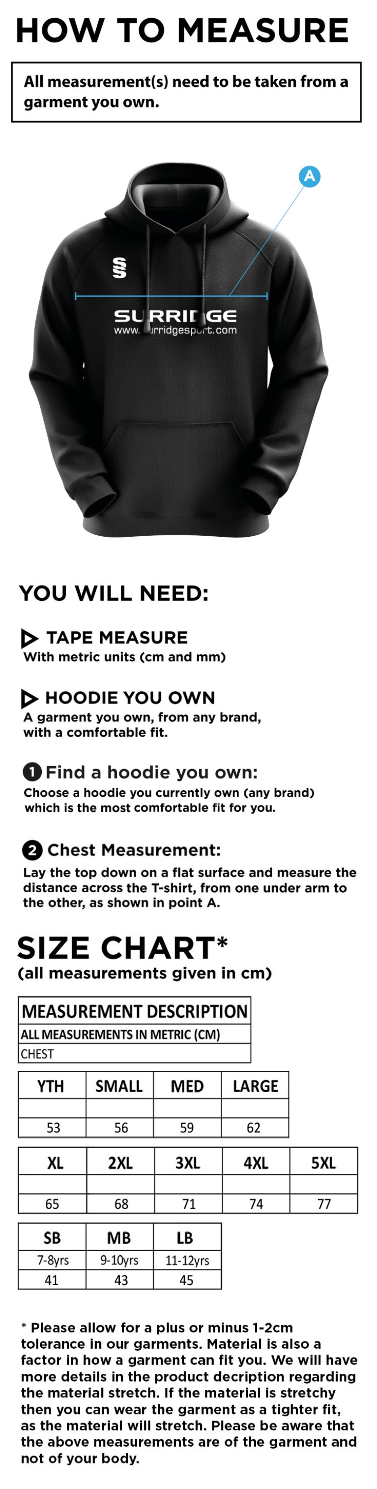 Munich CC - Blade Hoody - Size Guide