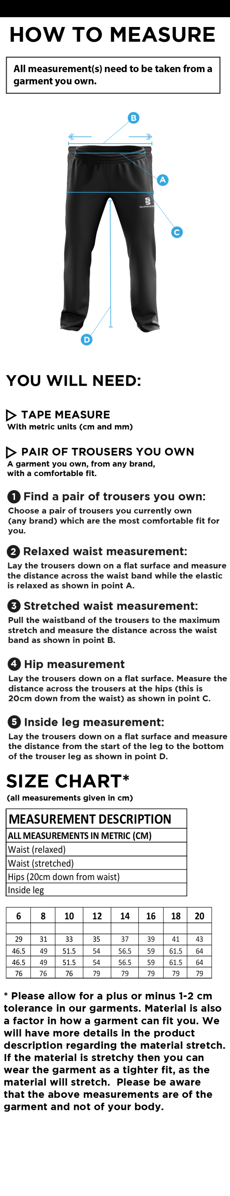 Munich CC - Women's Ripstop Track Pant - Size Guide