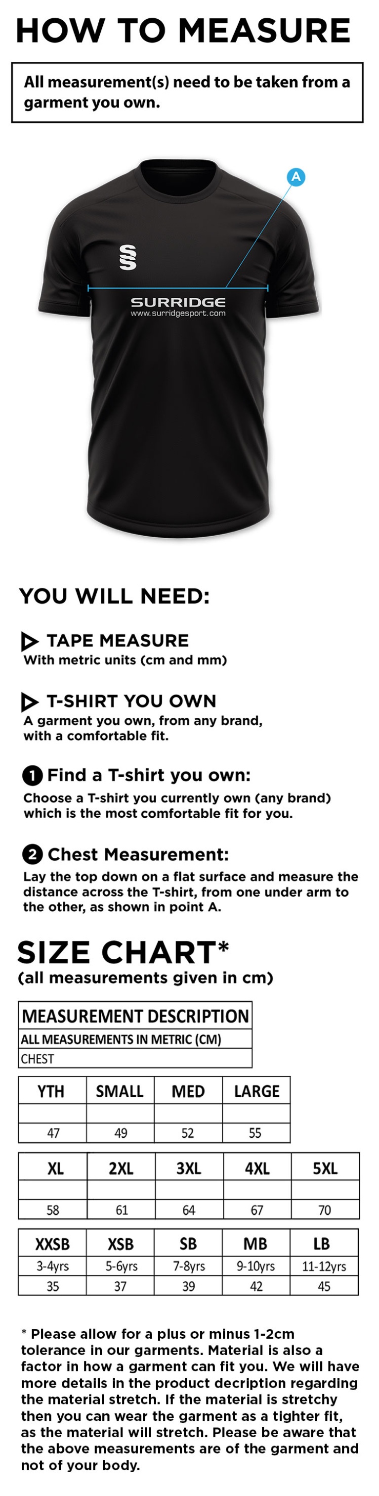 Munich CC - Blade Polo - Size Guide