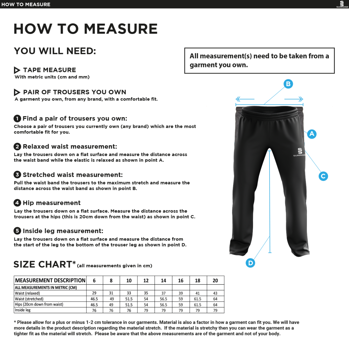 Munich CC - Women's Ripstop Track Pant - Size Guide