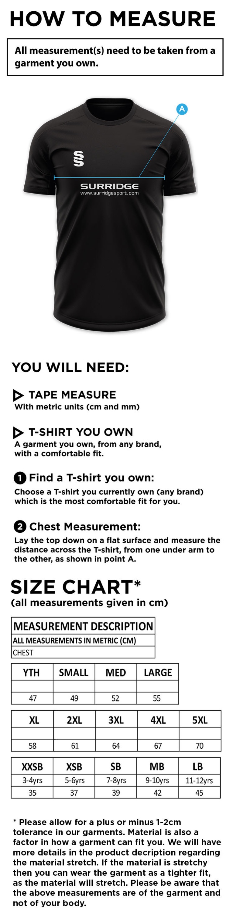 Munich CC - Blade T-shirt - Size Guide