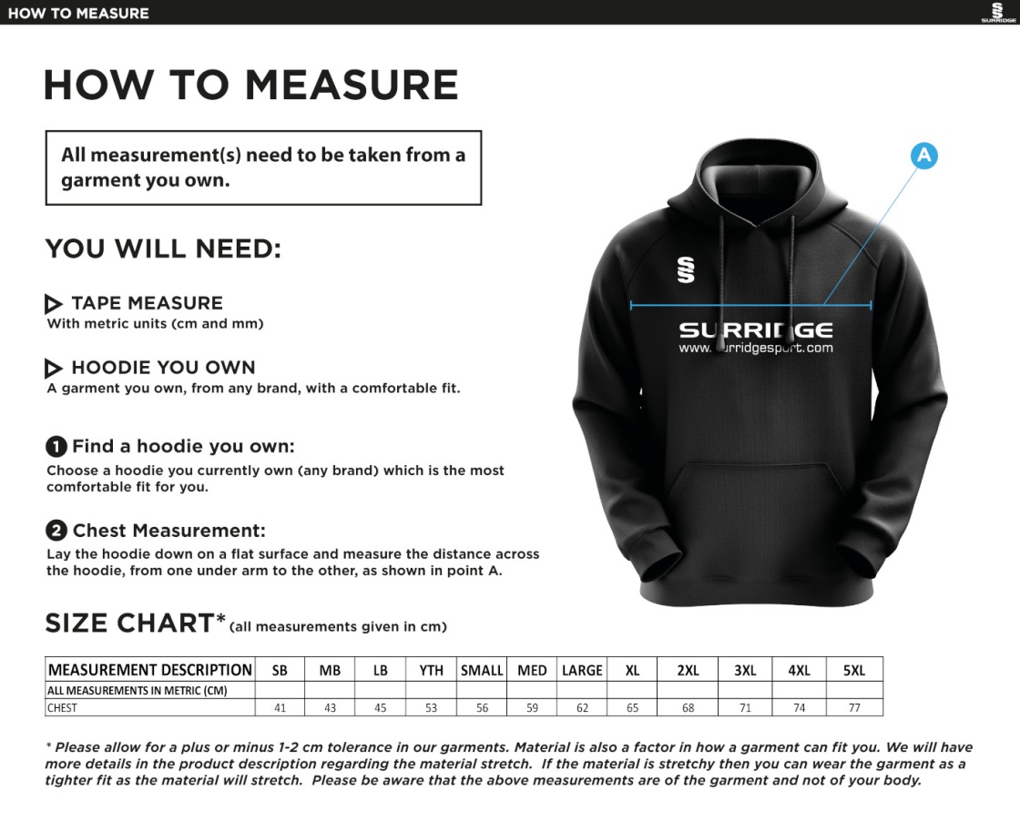 Munich CC - Blade Hoody - Size Guide