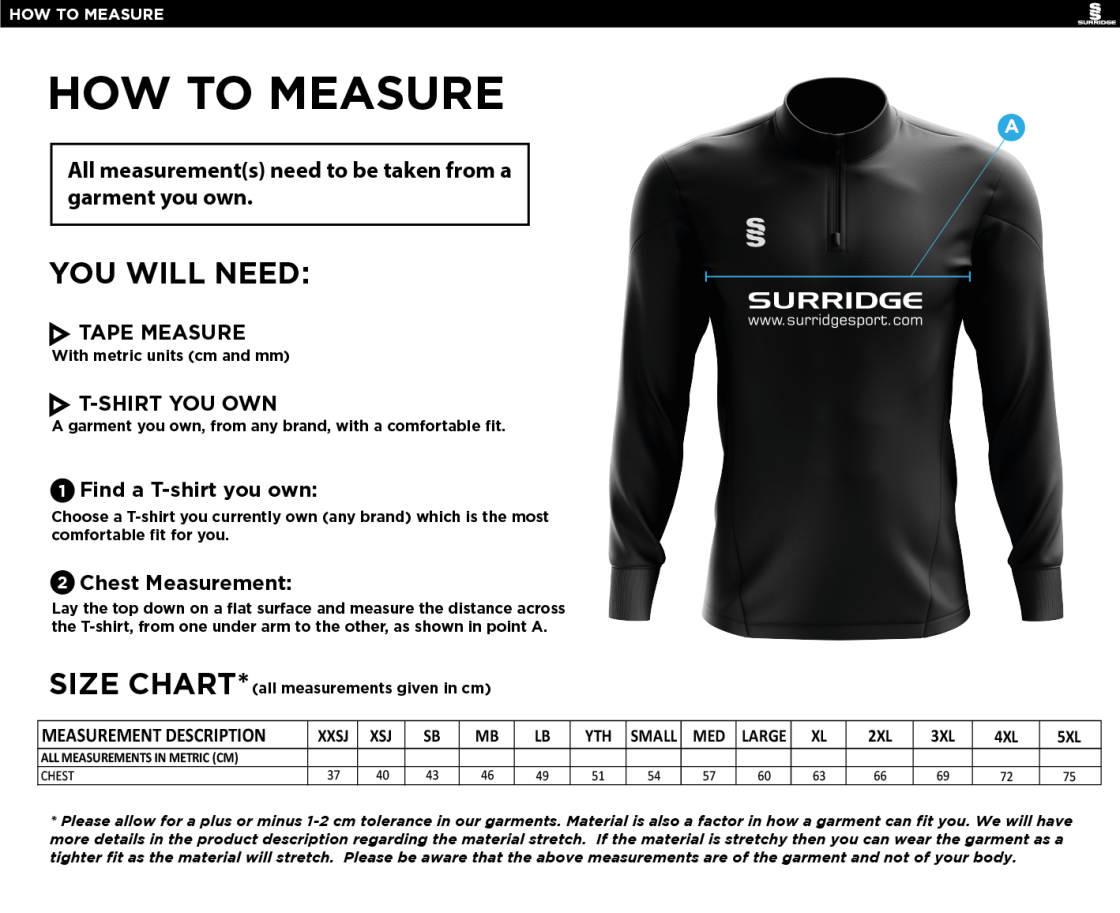 Munich CC - Blade Performance Top - Size Guide