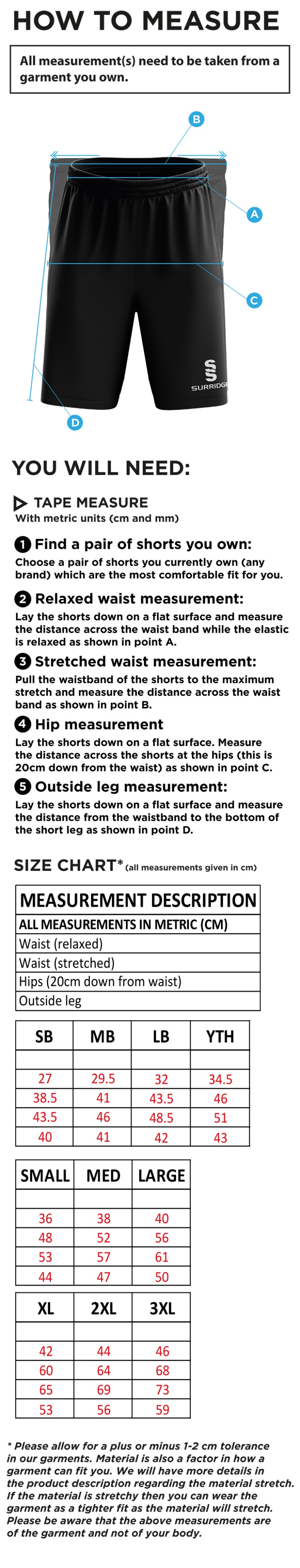 Munich CC - Blade Shorts - Size Guide