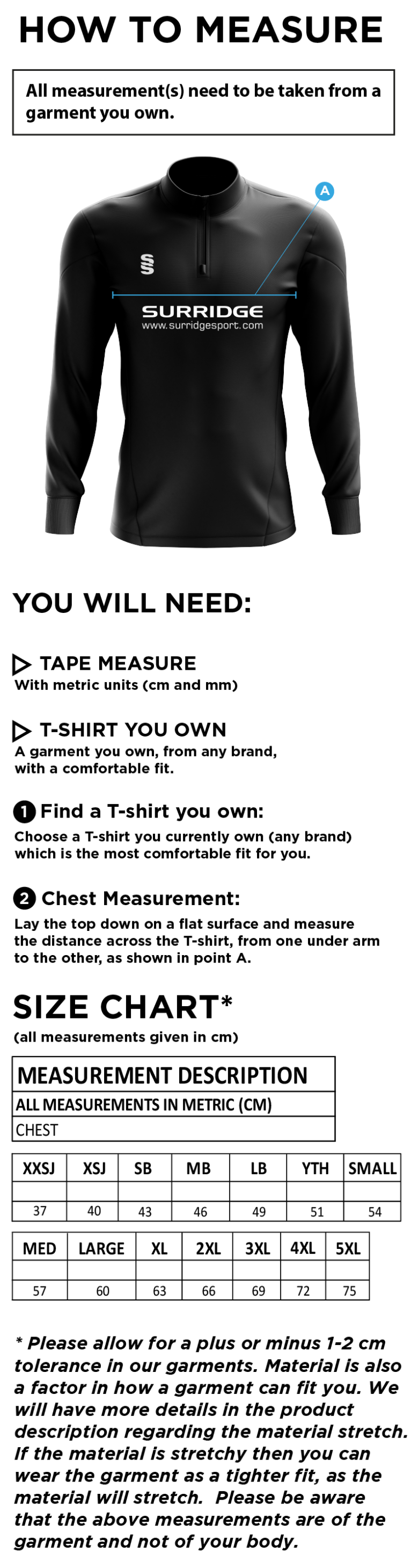 Munich CC - Blade Performance Top - Size Guide