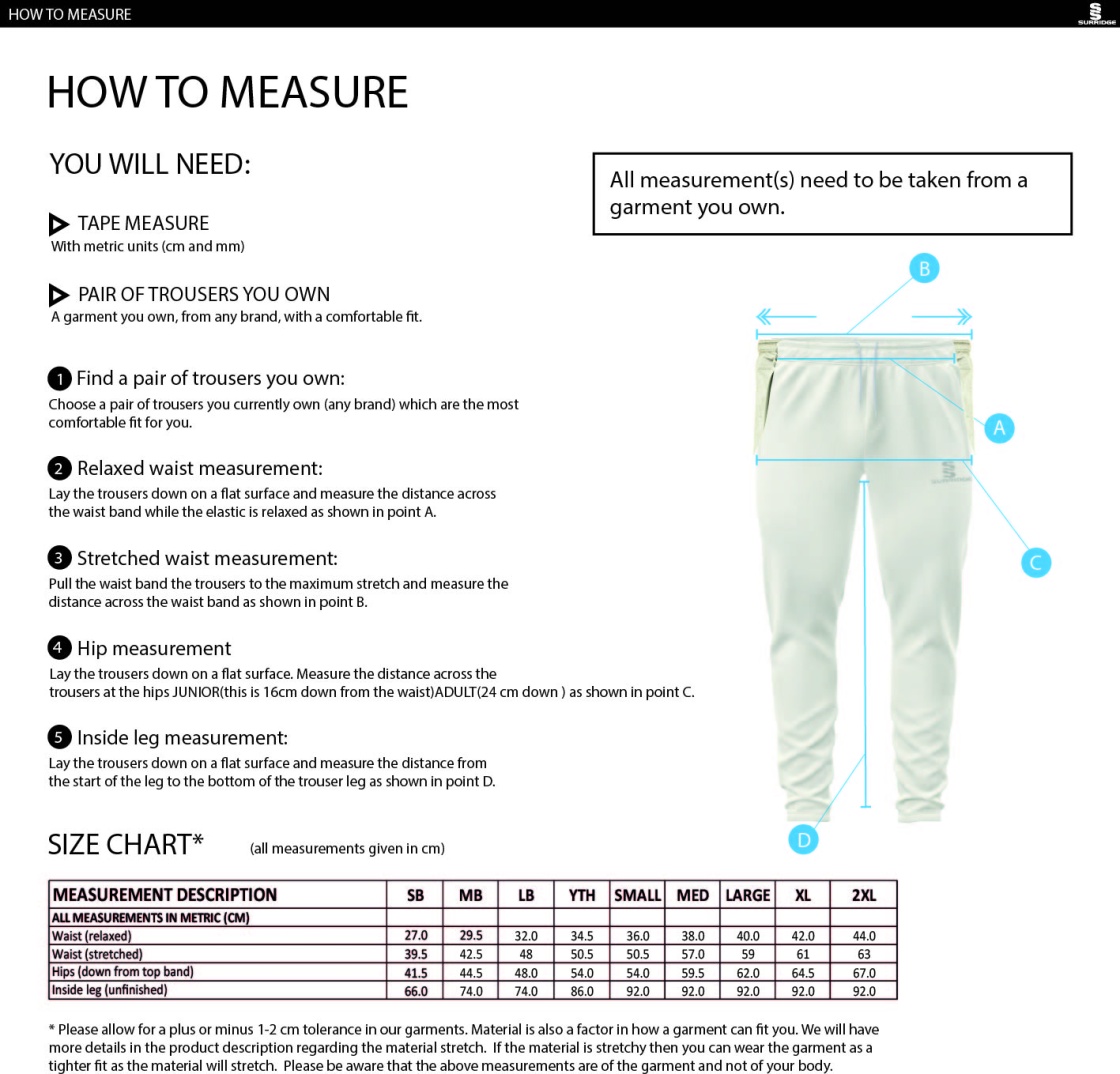 Munich CC - Tek Playing Pant - Size Guide