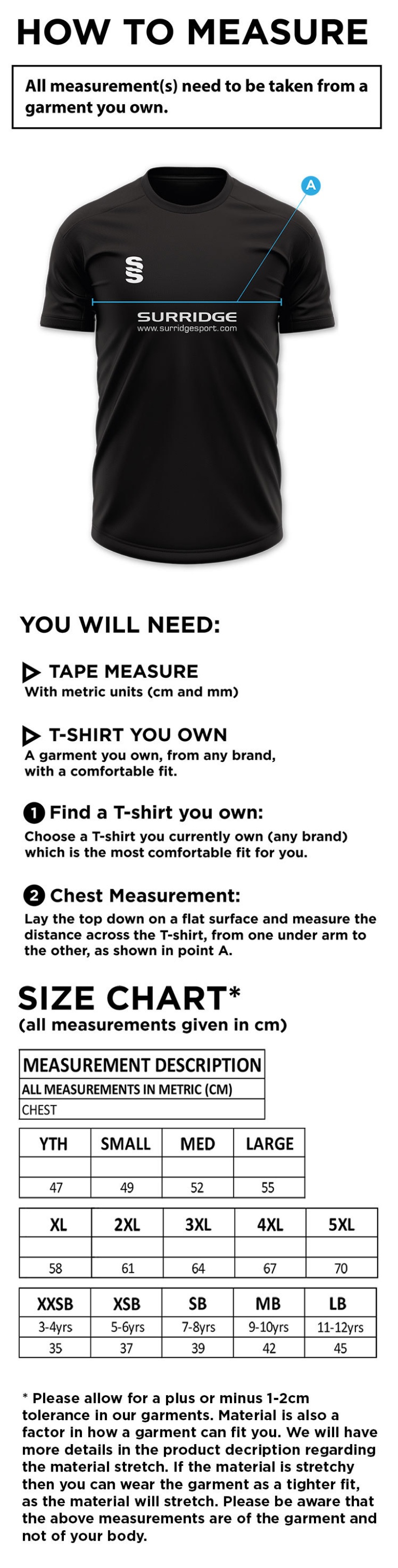 Munich CC - Blade T-shirt - Size Guide