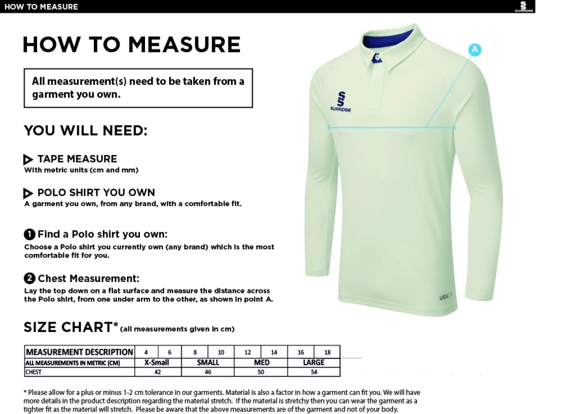 MUNICH CC DUAL LONG SLEEVE CRICKET SHIRT (WOMENS)-Ivory - Size Guide
