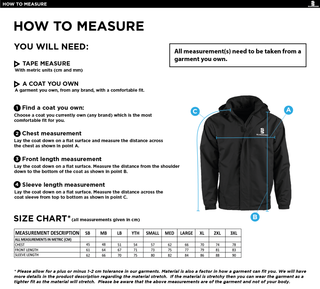 Munich CC - Fleece Line Jacket - Size Guide