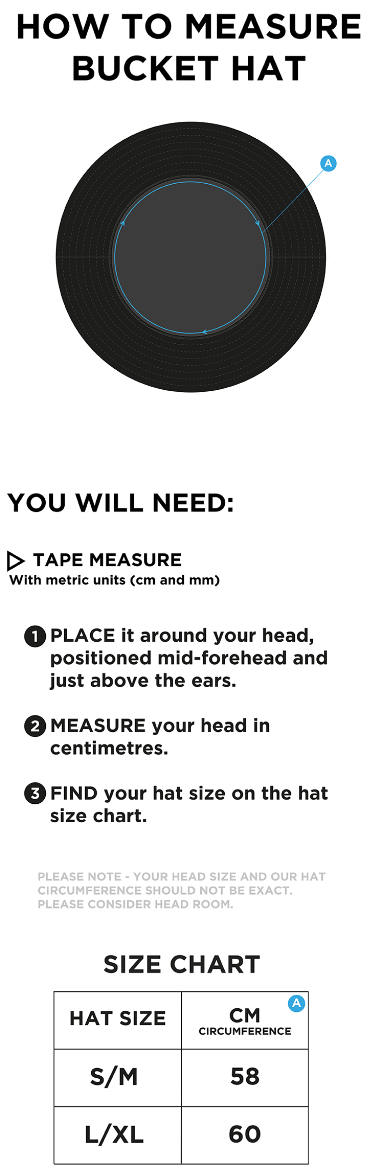 MUNICH CC Dual Bucket Hat - Black - Size Guide