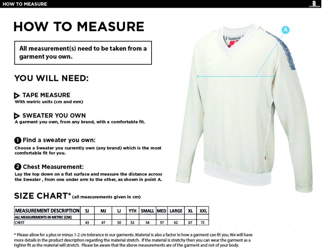 Munich CC - Long Sleeve Sweater Black Trim - Size Guide