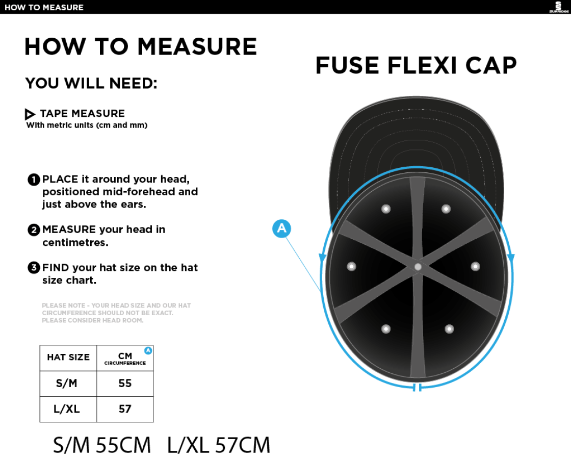 MUNICH CC Fuse Flexi Cap - Black - Size Guide