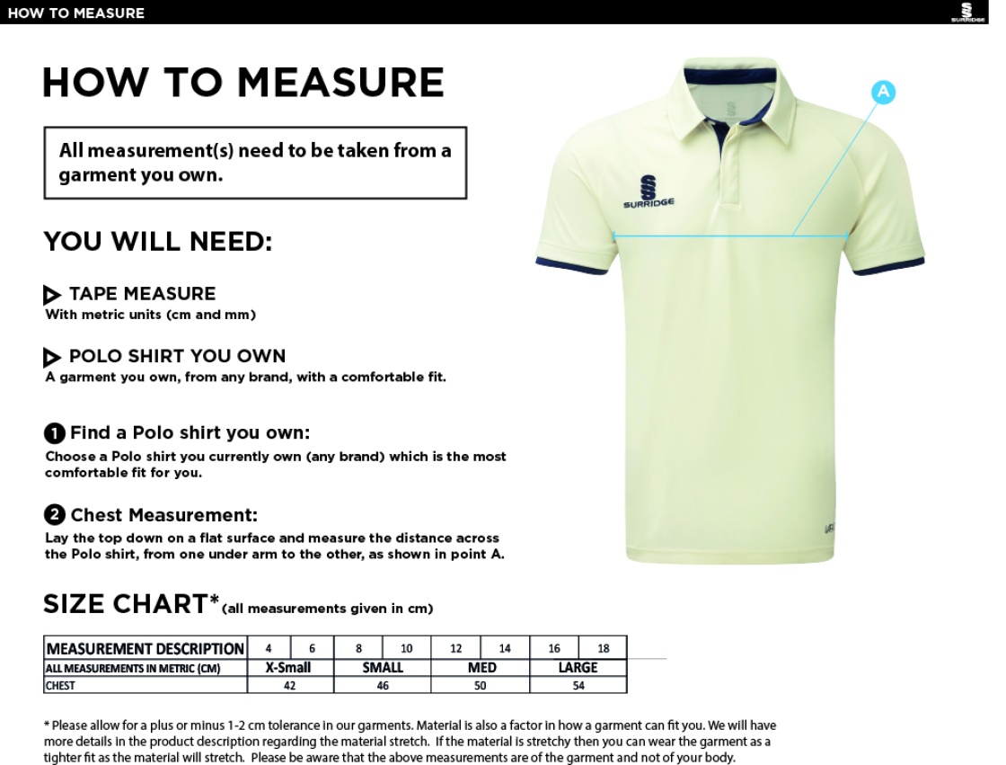 MUNICH CC Dual Cricket Shirt Short Sleeve Womens - Size Guide